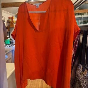 Diane Von Furstenberg Orange Short Sleeve Blouse with Mandarin Collar